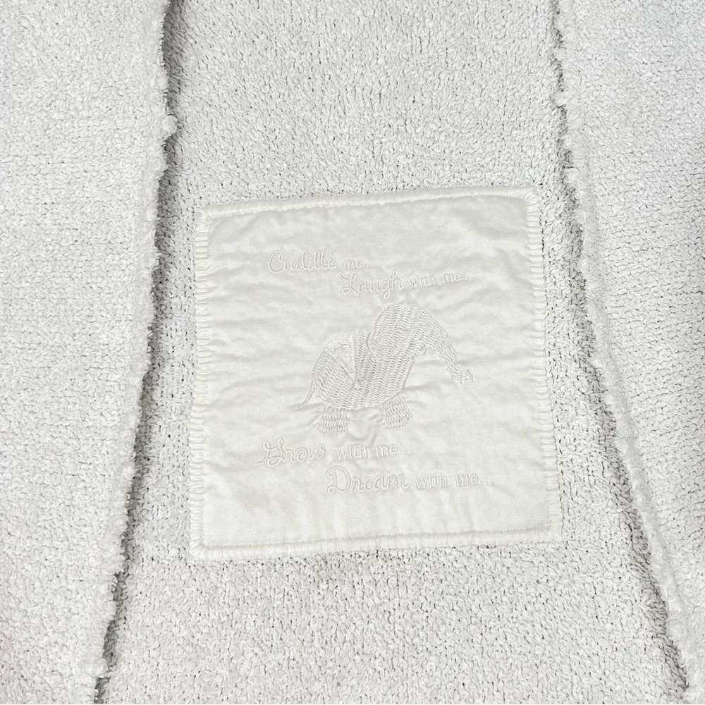 Barefoot Dreams Cozy Chic Blanket White Satin And Embroidery Elephant Style# 501